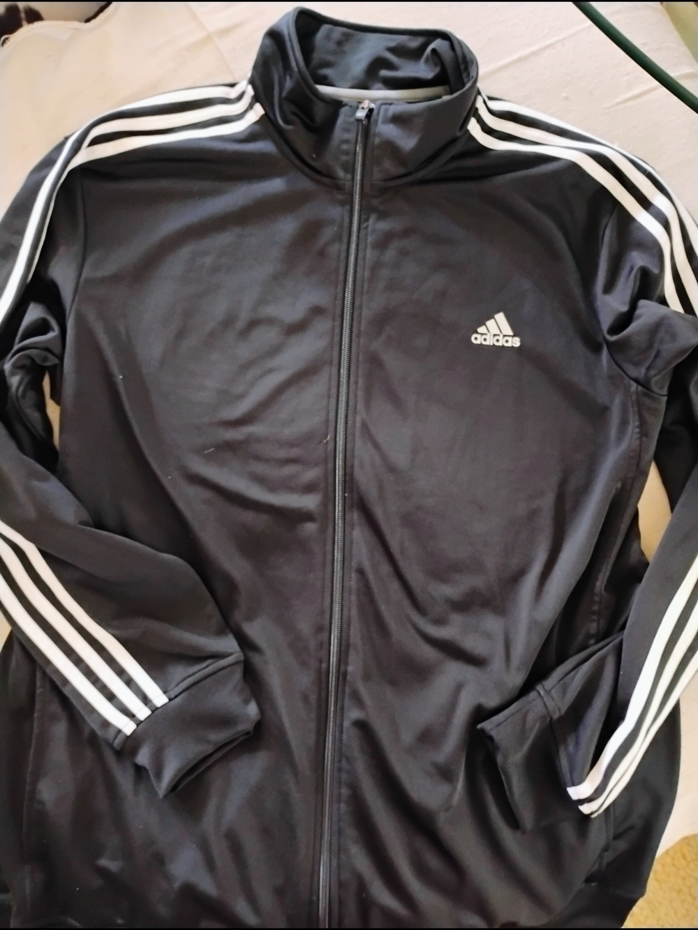Adidas Black Track Jacket with White Stripes